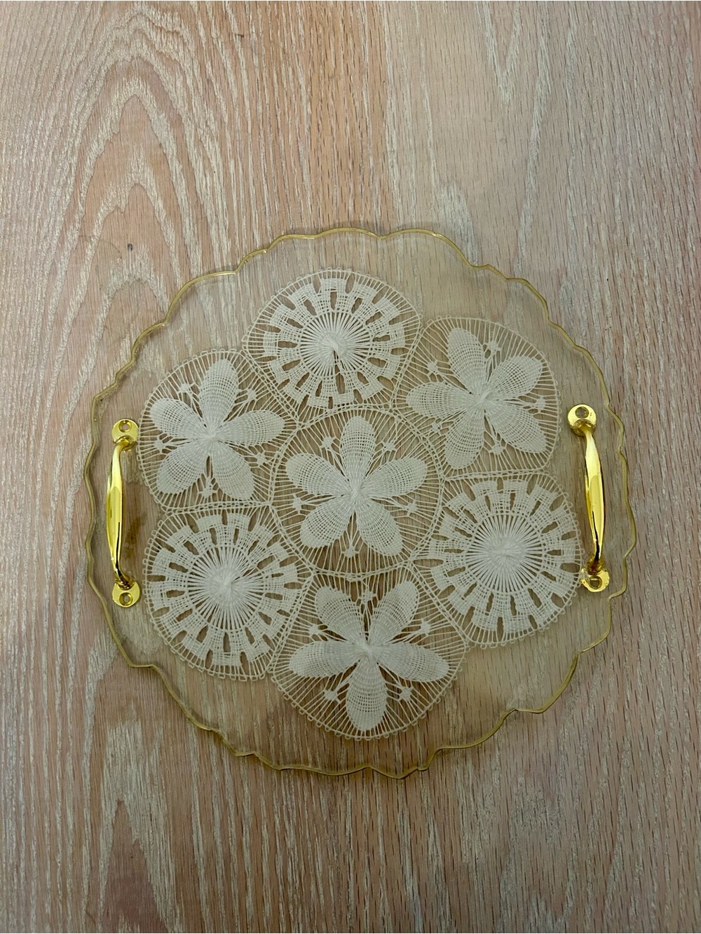 Vintage lucite serving tray with gold handles